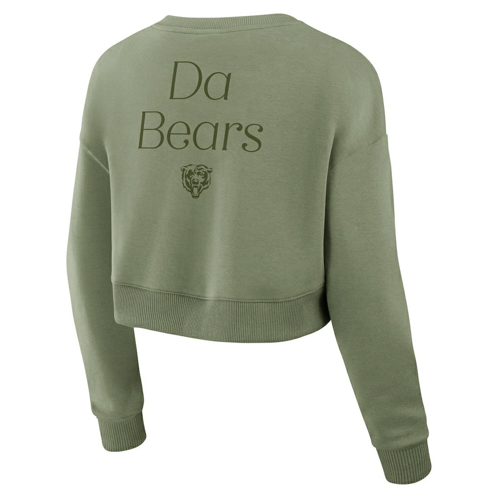 Chicago Bears Women's Studio Tri-Blend Cropped Pullover Sweatshirt Olive