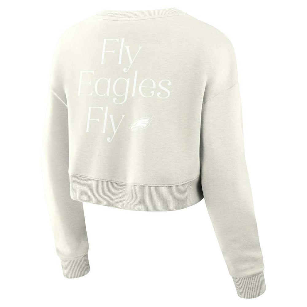 Philadelphia Eagles Women's Studio Tri-Blend Cropped Pullover Sweatshirt Cream