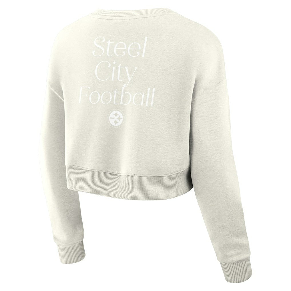 Pittsburgh Steelers Women's Studio Tri-Blend Cropped Pullover Sweatshirt Cream