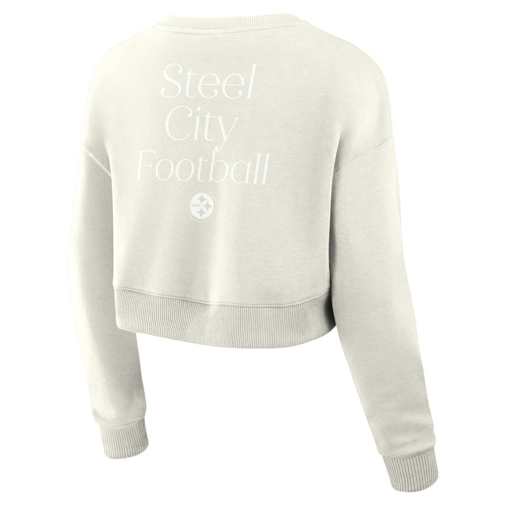 Pittsburgh Steelers Women's Studio Tri-Blend Cropped Pullover Sweatshirt Cream