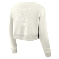 Pittsburgh Steelers Women's Studio Tri-Blend Cropped Pullover Sweatshirt Cream