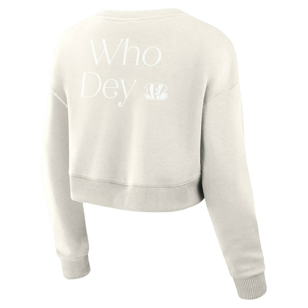 Cincinnati Bengals Women's Studio Tri-Blend Cropped Pullover Sweatshirt Cream