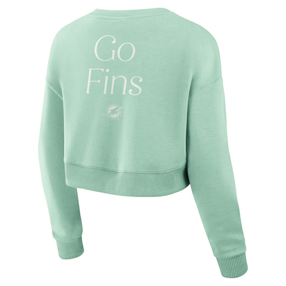 Miami Dolphins Women's Studio Tri-Blend Cropped Pullover Sweatshirt Mint