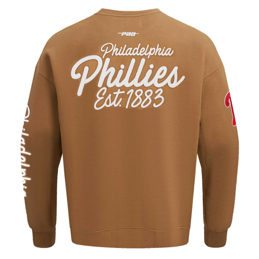 Philadelphia Phillies Pro Standard Paint The City Dropped Shoulder Pullover Sweatshirt - Brown Pullover