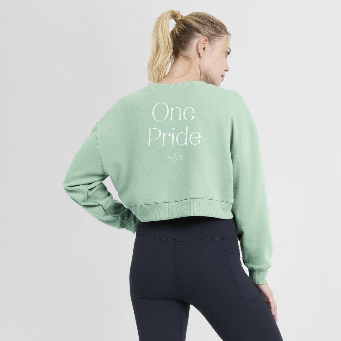 Detroit Lions Women's Studio Tri-Blend Cropped Pullover Sweatshirt Mint