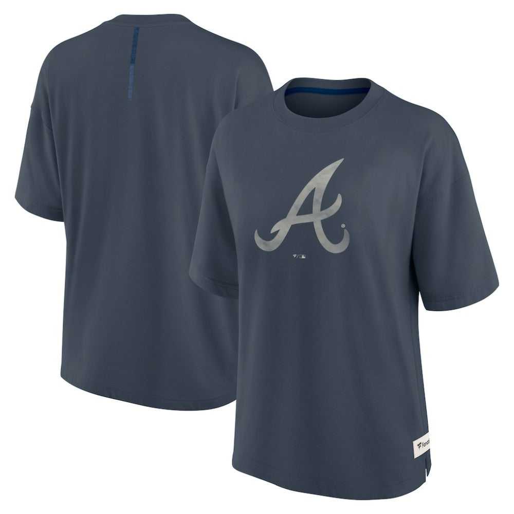 Atlanta Braves Fanatics Women's Oversized Elements Raw Edge Future Ground T-Shirt - Blue T-shirts