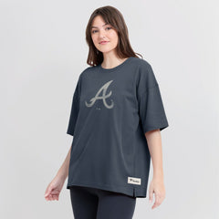 Atlanta Braves Fanatics Women's Oversized Elements Raw Edge Future Ground T-Shirt - Blue T-shirts