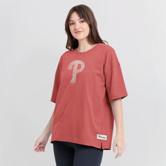 Philadelphia Phillies Fanatics Women's Oversized Elements Raw Edge Future Ground T-Shirt - Red T-shirts