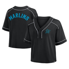 Miami Marlins Fanatics Women's Oversized Champ Game Cropped  V-Neck T-Shirt - Black T-shirts
