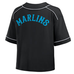 Miami Marlins Fanatics Women's Oversized Champ Game Cropped  V-Neck T-Shirt - Black T-shirts
