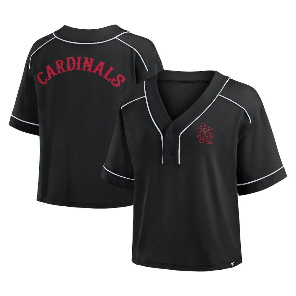 St. Louis Cardinals Fanatics Women's Oversized Champ Game Cropped  V-Neck T-Shirt - Black T-shirts