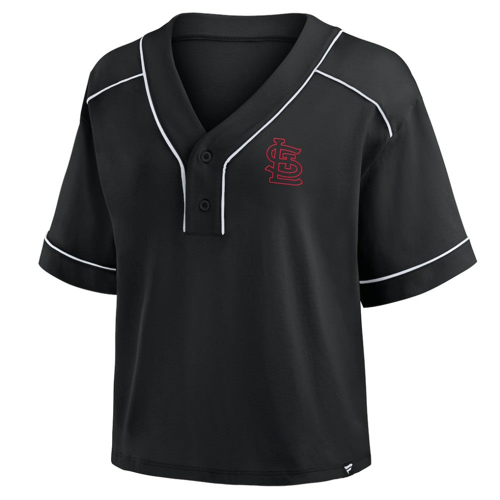 St. Louis Cardinals Fanatics Women's Oversized Champ Game Cropped  V-Neck T-Shirt - Black T-shirts