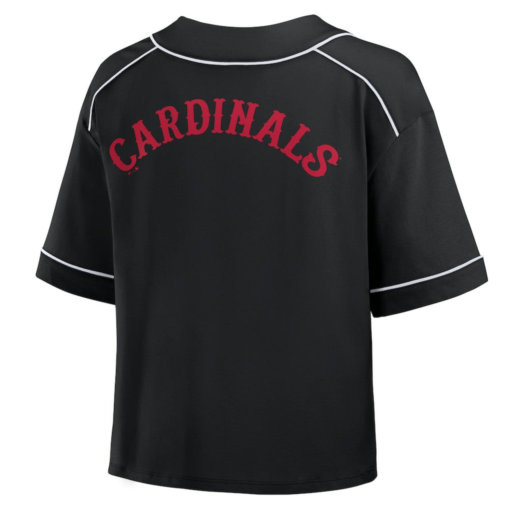St. Louis Cardinals Fanatics Women's Oversized Champ Game Cropped  V-Neck T-Shirt - Black T-shirts