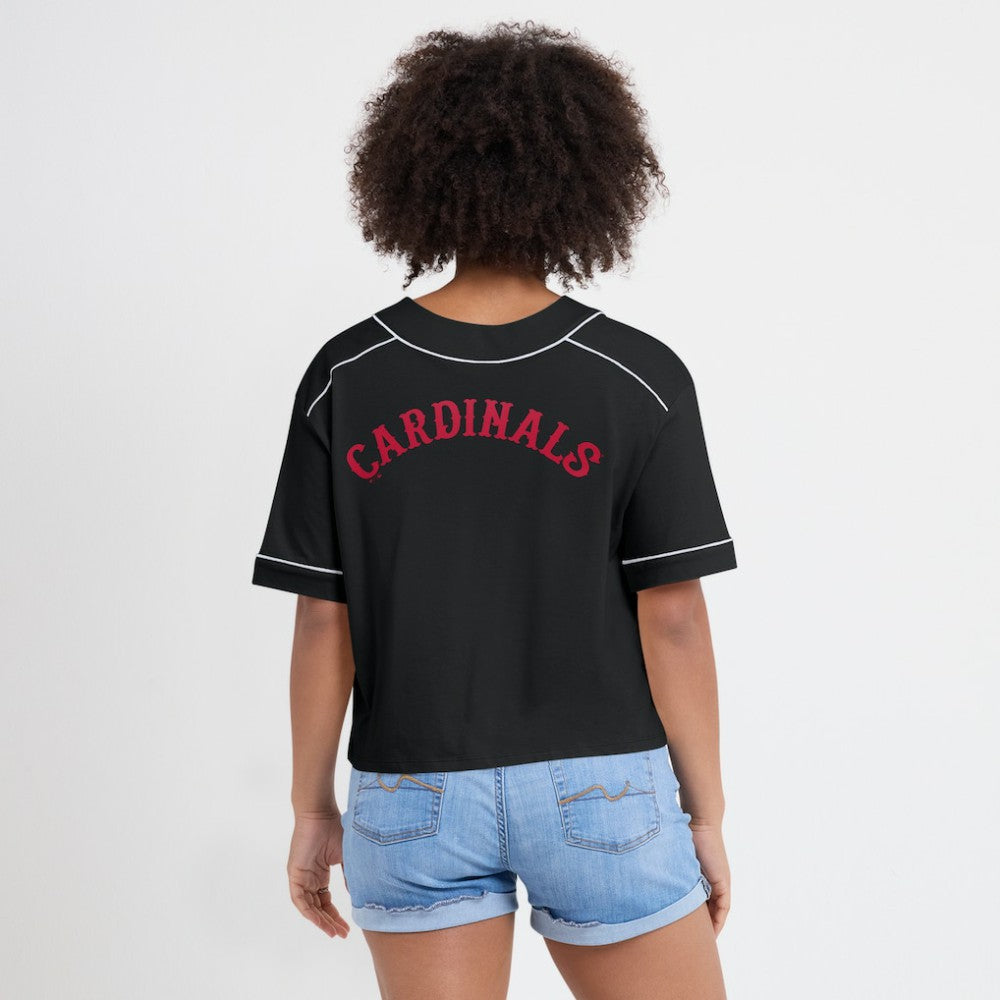 St. Louis Cardinals Fanatics Women's Oversized Champ Game Cropped  V-Neck T-Shirt - Black T-shirts