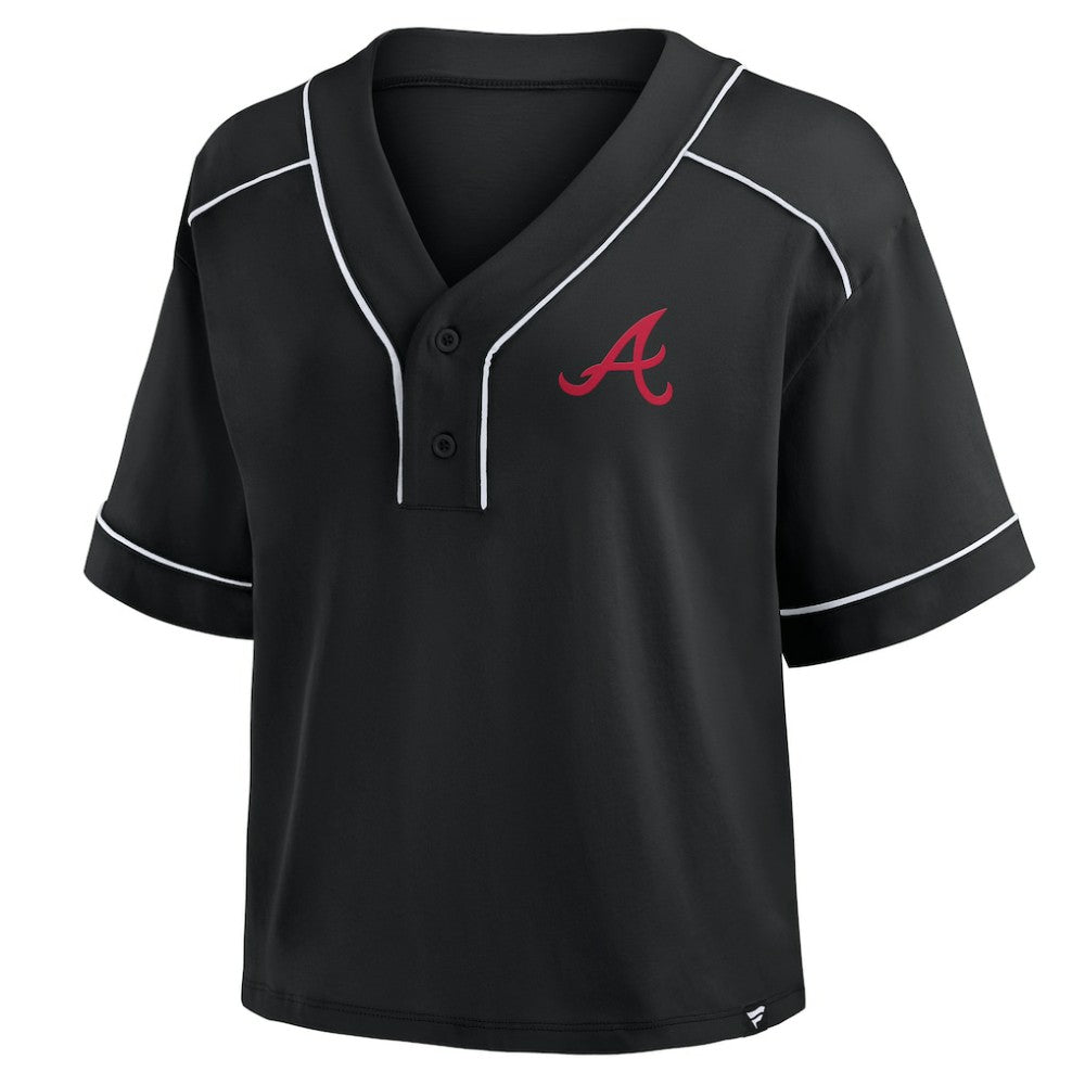Atlanta Braves Fanatics Women's Oversized Champ Game Cropped  V-Neck T-Shirt - Black T-shirts