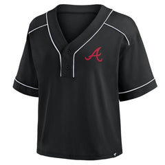 Atlanta Braves Fanatics Women's Oversized Champ Game Cropped  V-Neck T-Shirt - Black T-shirts