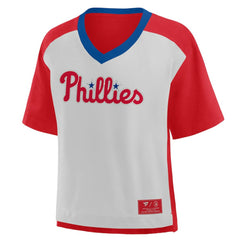 Philadelphia Phillies Fanatics Oversized Race To Win V-Neck T-Shirt - Red/Graphite T-shirts