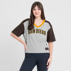 San Diego Padres Fanatics Oversized Race To Win V-Neck T-Shirt - Brown/Graphite T-shirts