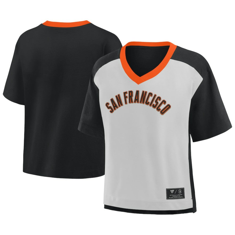 San Francisco Giants Fanatics Oversized Race To Win V-Neck T-Shirt - Black/Graphite T-shirts