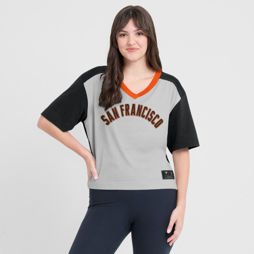 San Francisco Giants Fanatics Oversized Race To Win V-Neck T-Shirt - Black/Graphite T-shirts