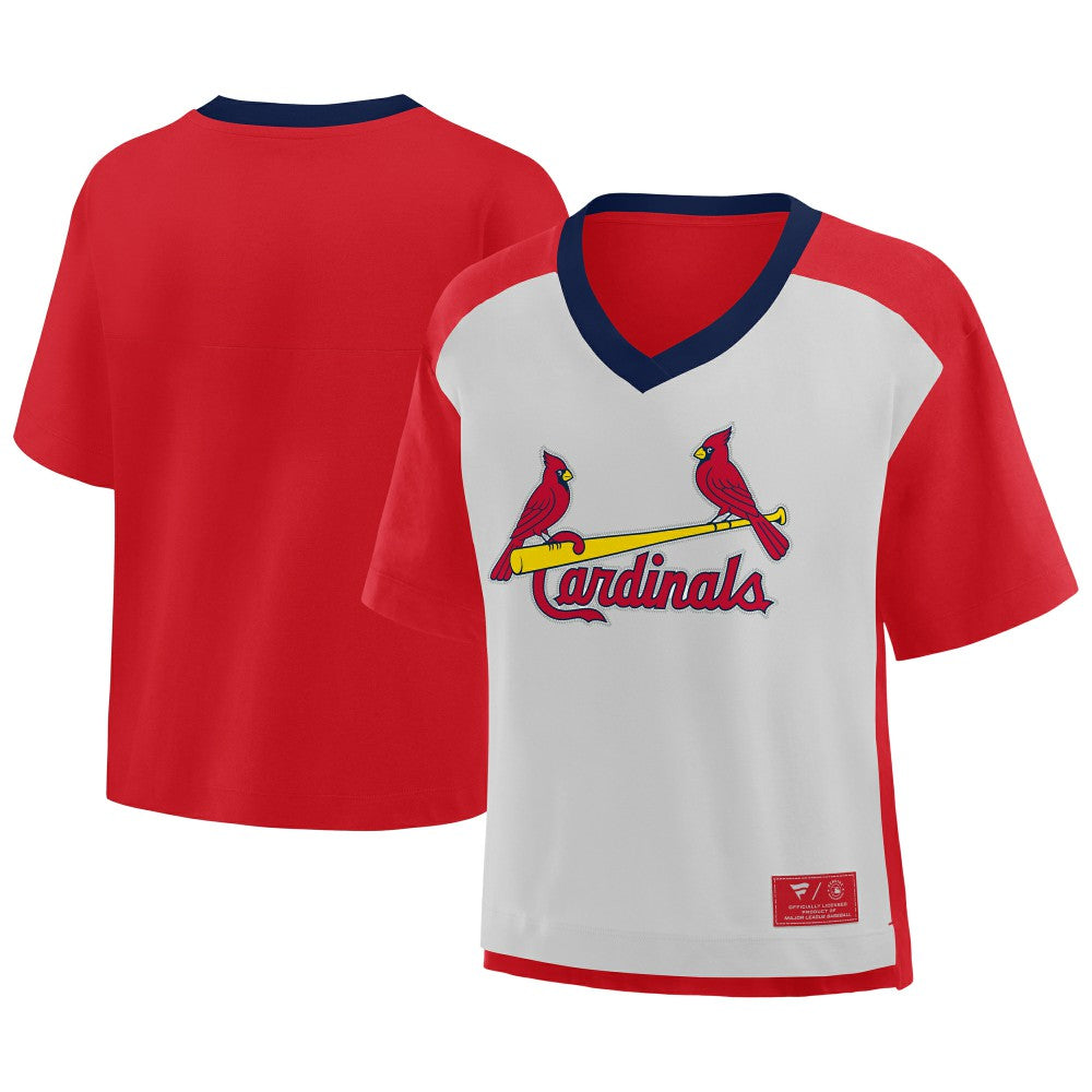 St. Louis Cardinals Fanatics Oversized Race To Win V-Neck T-Shirt - Red/Graphite T-shirts