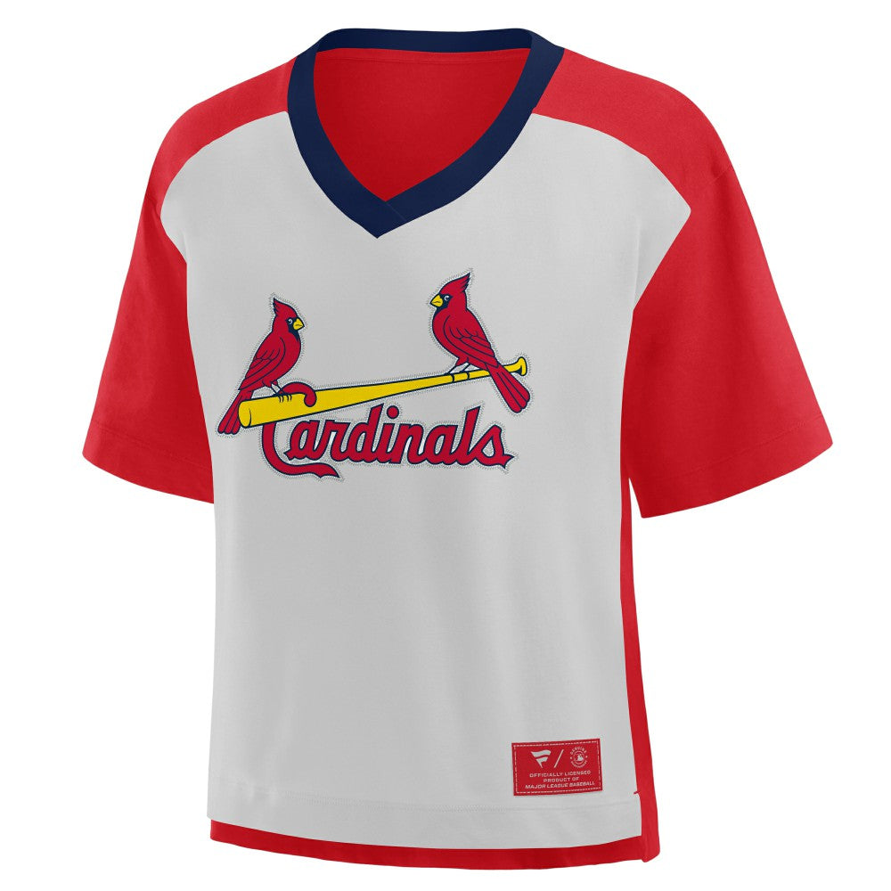 St. Louis Cardinals Fanatics Oversized Race To Win V-Neck T-Shirt - Red/Graphite T-shirts