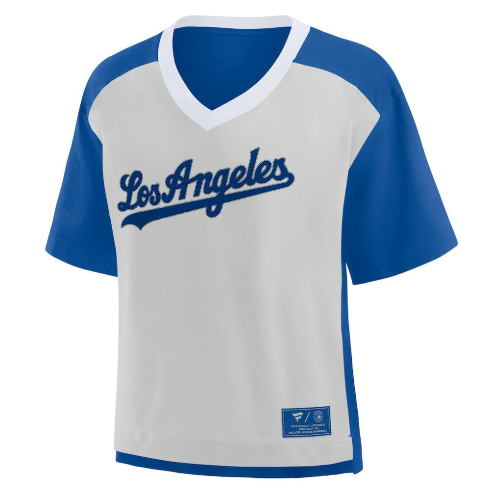 Los Angeles Dodgers Fanatics Oversized Race To Win V-Neck T-Shirt - Royal/Graphite T-shirts