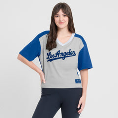 Los Angeles Dodgers Fanatics Oversized Race To Win V-Neck T-Shirt - Royal/Graphite T-shirts