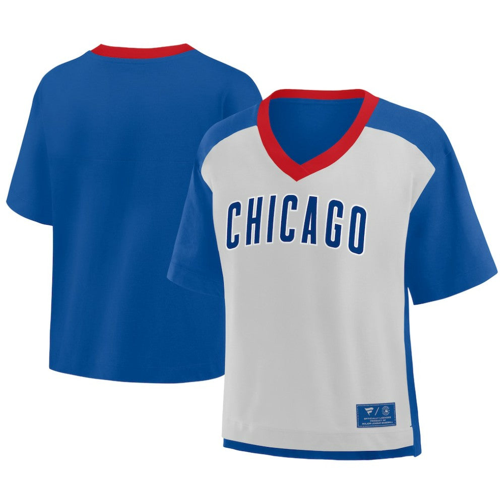 Chicago Cubs Fanatics Oversized Race To Win V-Neck T-Shirt - Royal/Graphite T-shirts