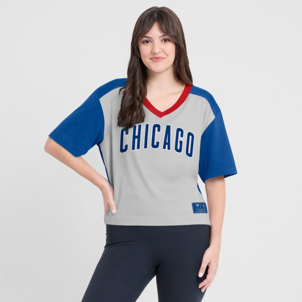 Chicago Cubs Fanatics Oversized Race To Win V-Neck T-Shirt - Royal/Graphite T-shirts