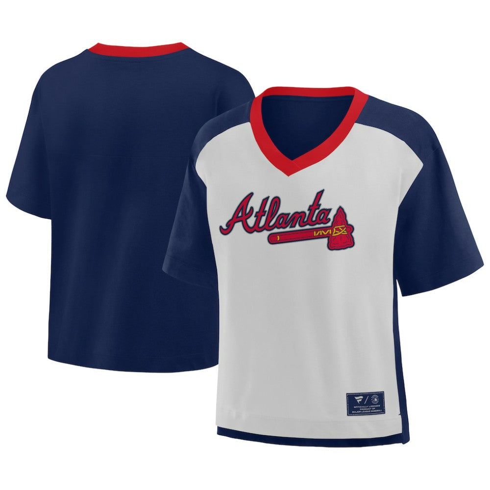 Atlanta Braves Fanatics Oversized Race To Win V-Neck T-Shirt - Navy/Graphite T-shirts