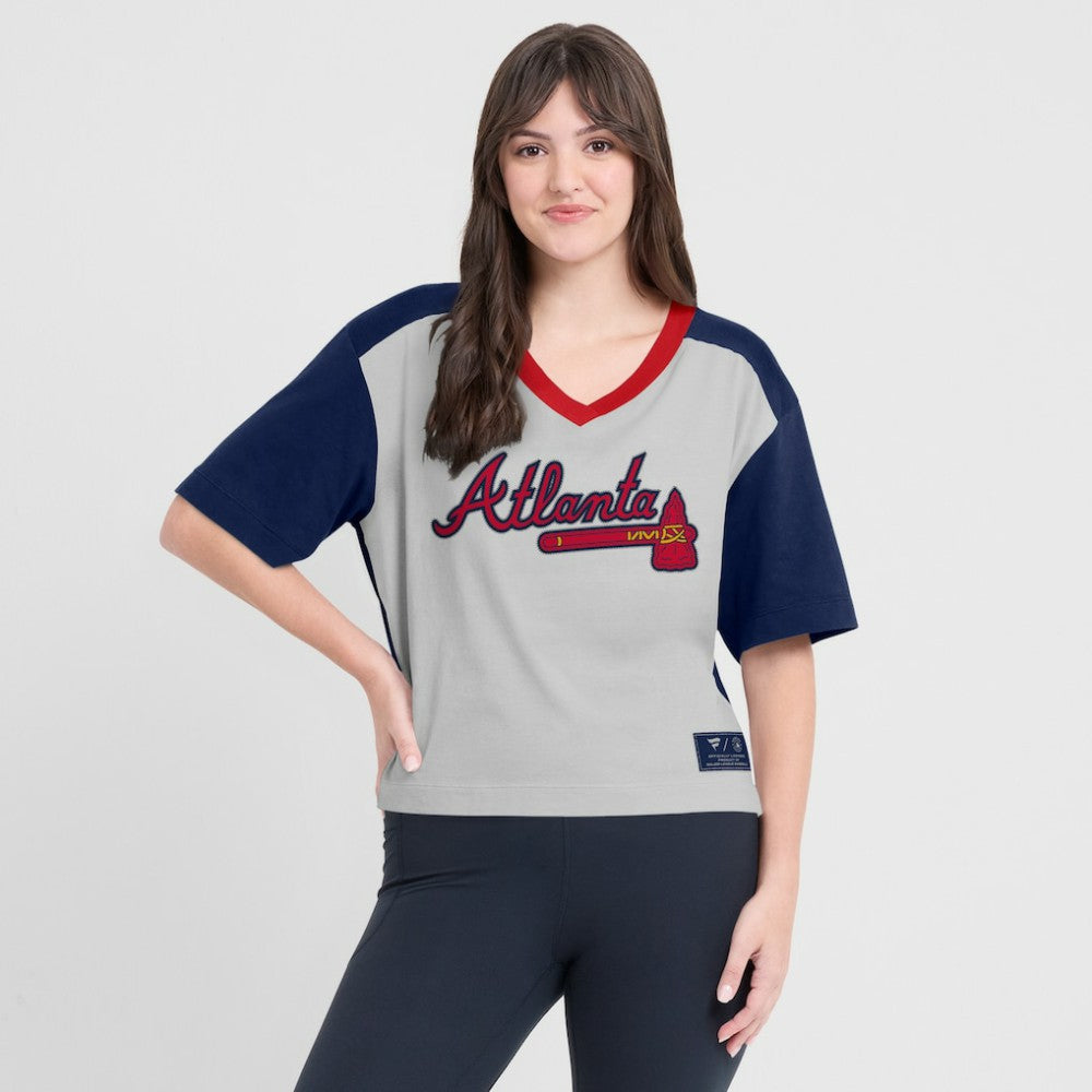 Atlanta Braves Fanatics Oversized Race To Win V-Neck T-Shirt - Navy/Graphite T-shirts