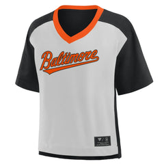 Baltimore Orioles Fanatics Oversized Race To Win V-Neck T-Shirt - Black/Graphite T-shirts
