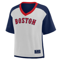 Boston Red Sox Fanatics Oversized Race To Win V-Neck T-Shirt - Navy/Graphite T-shirts