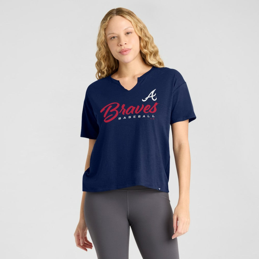 Atlanta Braves Fanatics Women's Fan Fave Stadium Slub Boxy T-Shirt - Navy T-shirts