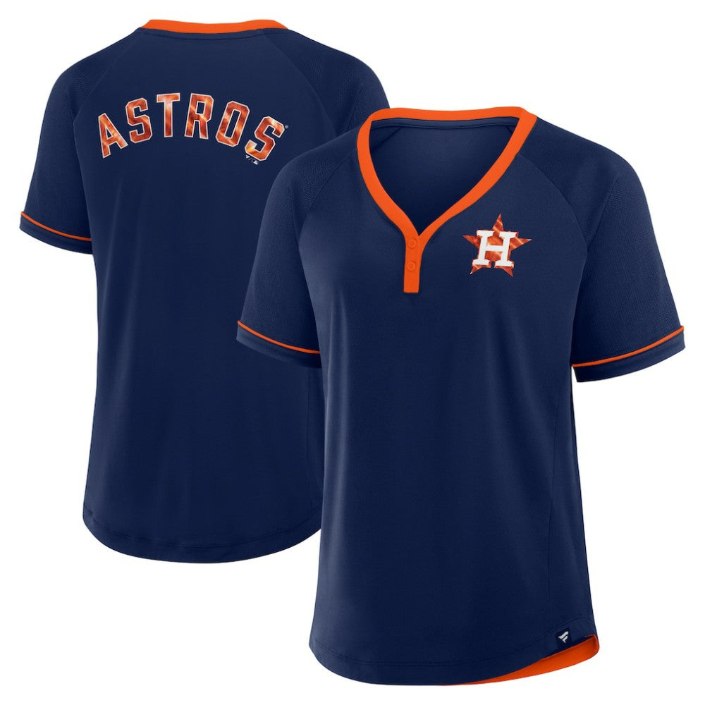 Houston Astros Fanatics Women's League Diva Star Raglan V-Neck T-Shirt - Navy T-shirts