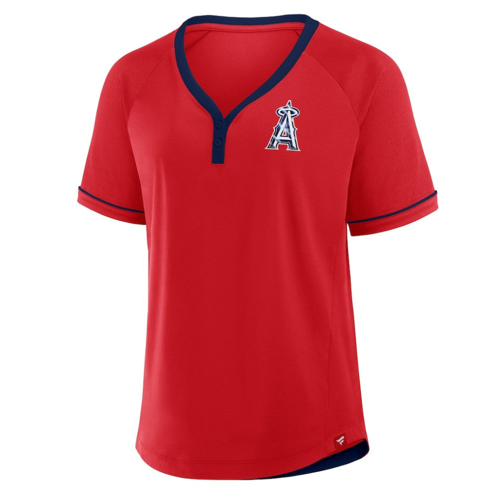 Los Angeles Angels Fanatics Women's League Diva Star Raglan V-Neck T-Shirt - Red T-shirts