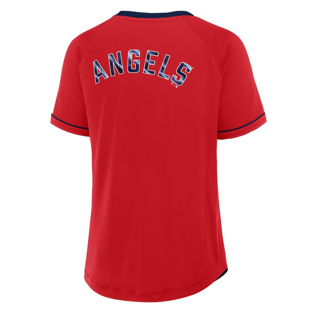 Los Angeles Angels Fanatics Women's League Diva Star Raglan V-Neck T-Shirt - Red T-shirts