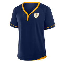 Milwaukee Brewers Fanatics Women's League Diva Star Raglan V-Neck T-Shirt - Navy T-shirts