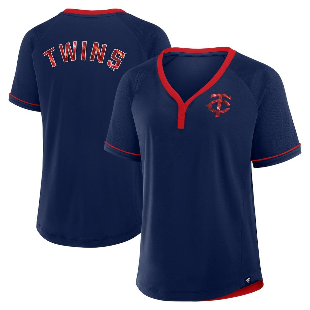 Minnesota Twins Fanatics Women's League Diva Star Raglan V-Neck T-Shirt - Navy T-shirts