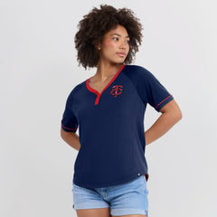 Minnesota Twins Fanatics Women's League Diva Star Raglan V-Neck T-Shirt - Navy T-shirts