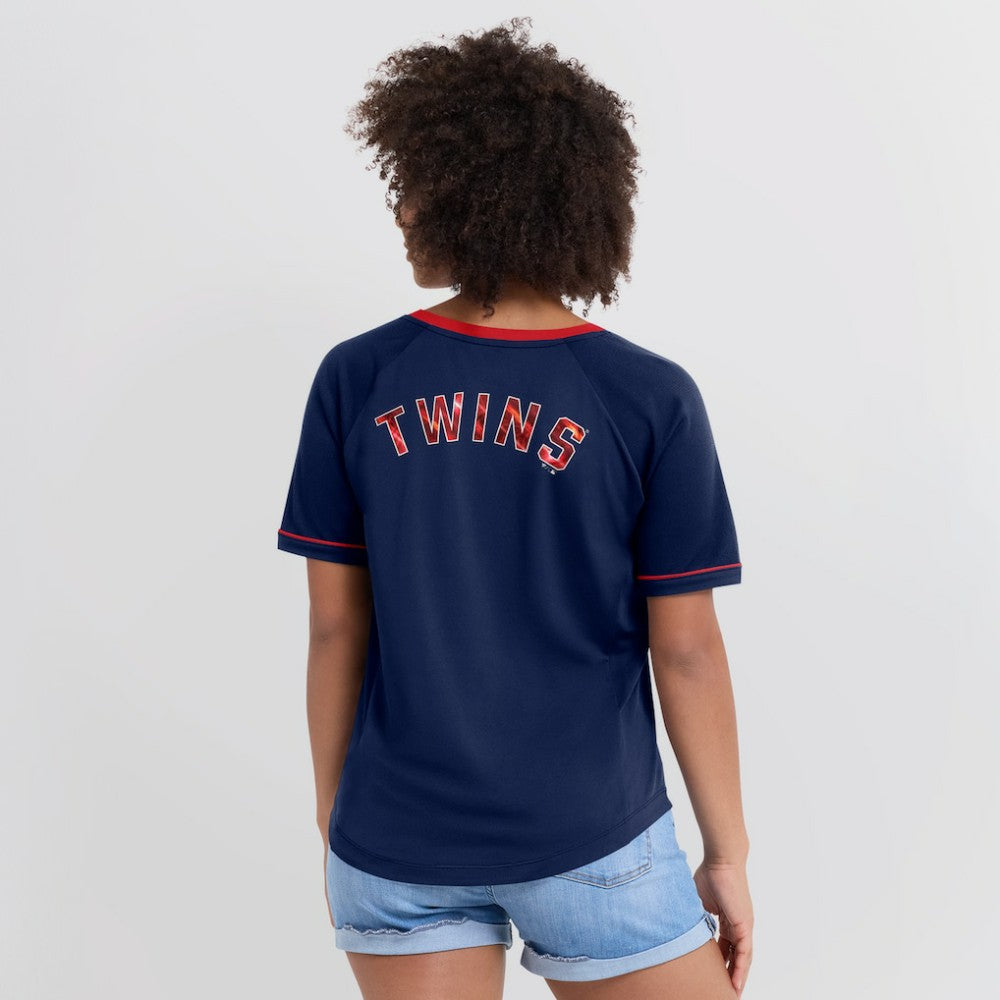 Minnesota Twins Fanatics Women's League Diva Star Raglan V-Neck T-Shirt - Navy T-shirts