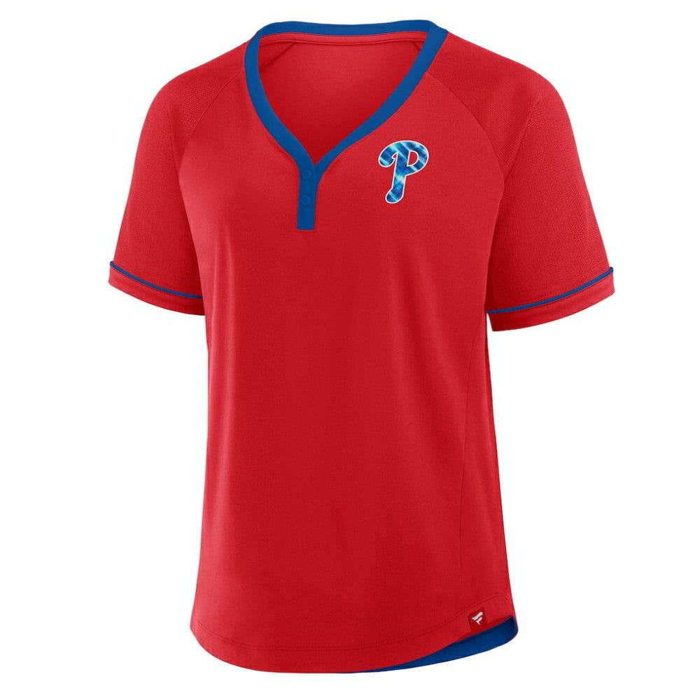 Philadelphia Phillies Fanatics Women's League Diva Star Raglan V-Neck T-Shirt - Red T-shirts