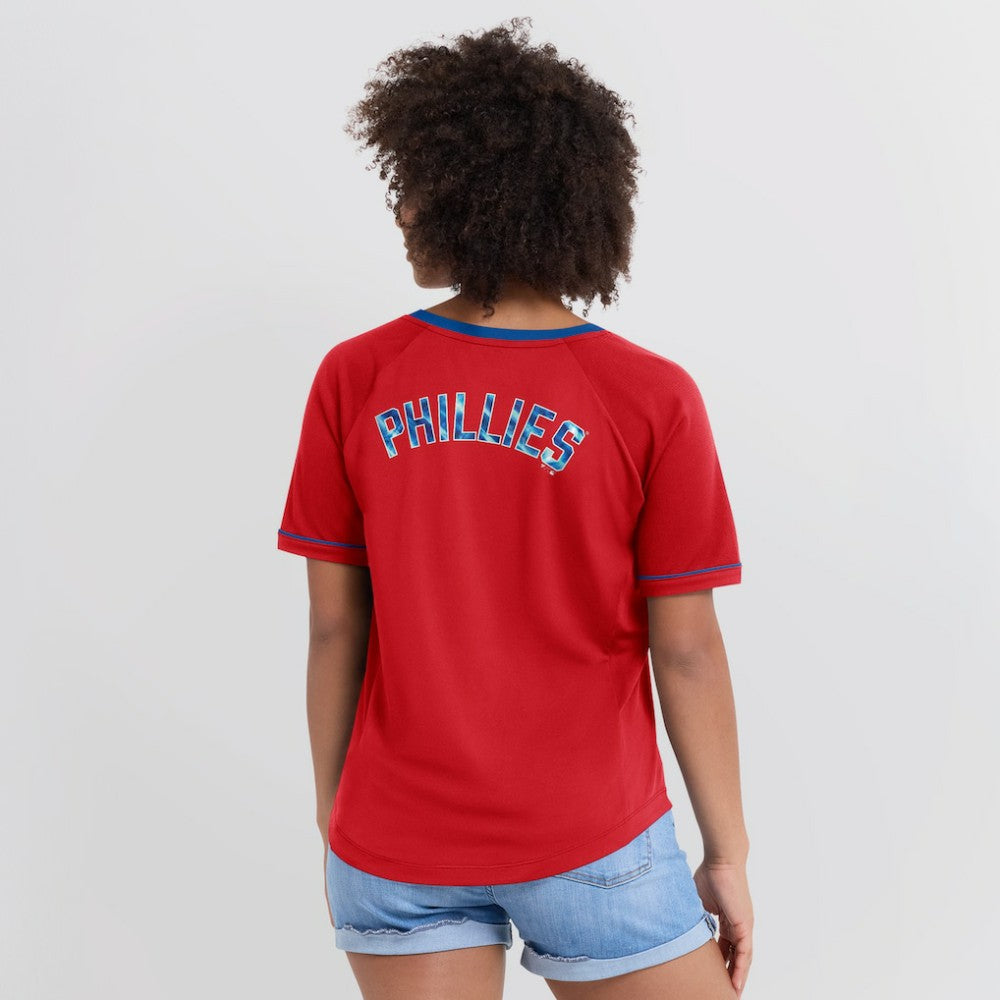 Philadelphia Phillies Fanatics Women's League Diva Star Raglan V-Neck T-Shirt - Red T-shirts