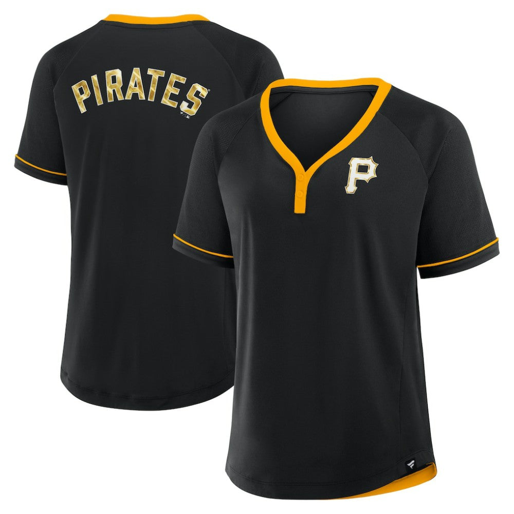 Pittsburgh Pirates Fanatics Women's League Diva Star Raglan V-Neck T-Shirt - Black T-shirts