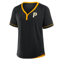 Pittsburgh Pirates Fanatics Women's League Diva Star Raglan V-Neck T-Shirt - Black T-shirts