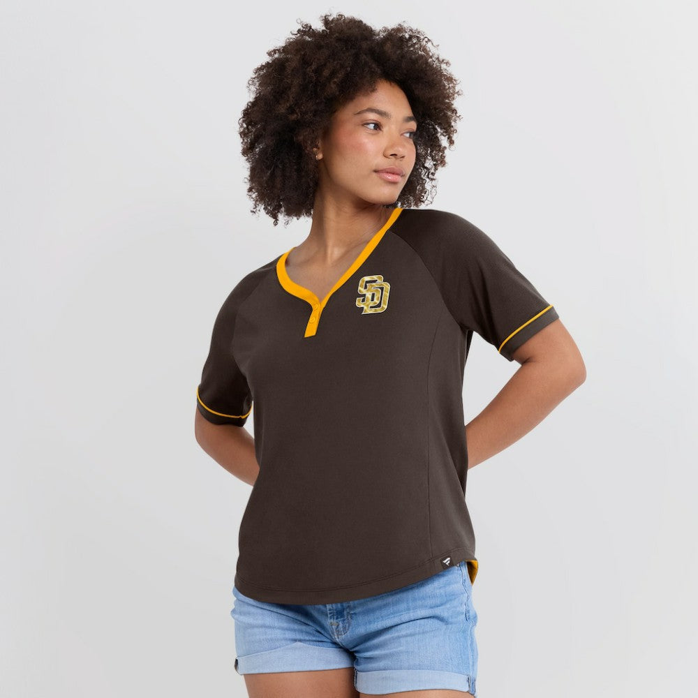 San Diego Padres Fanatics Women's League Diva Star Raglan V-Neck T-Shirt - Brown T-shirts