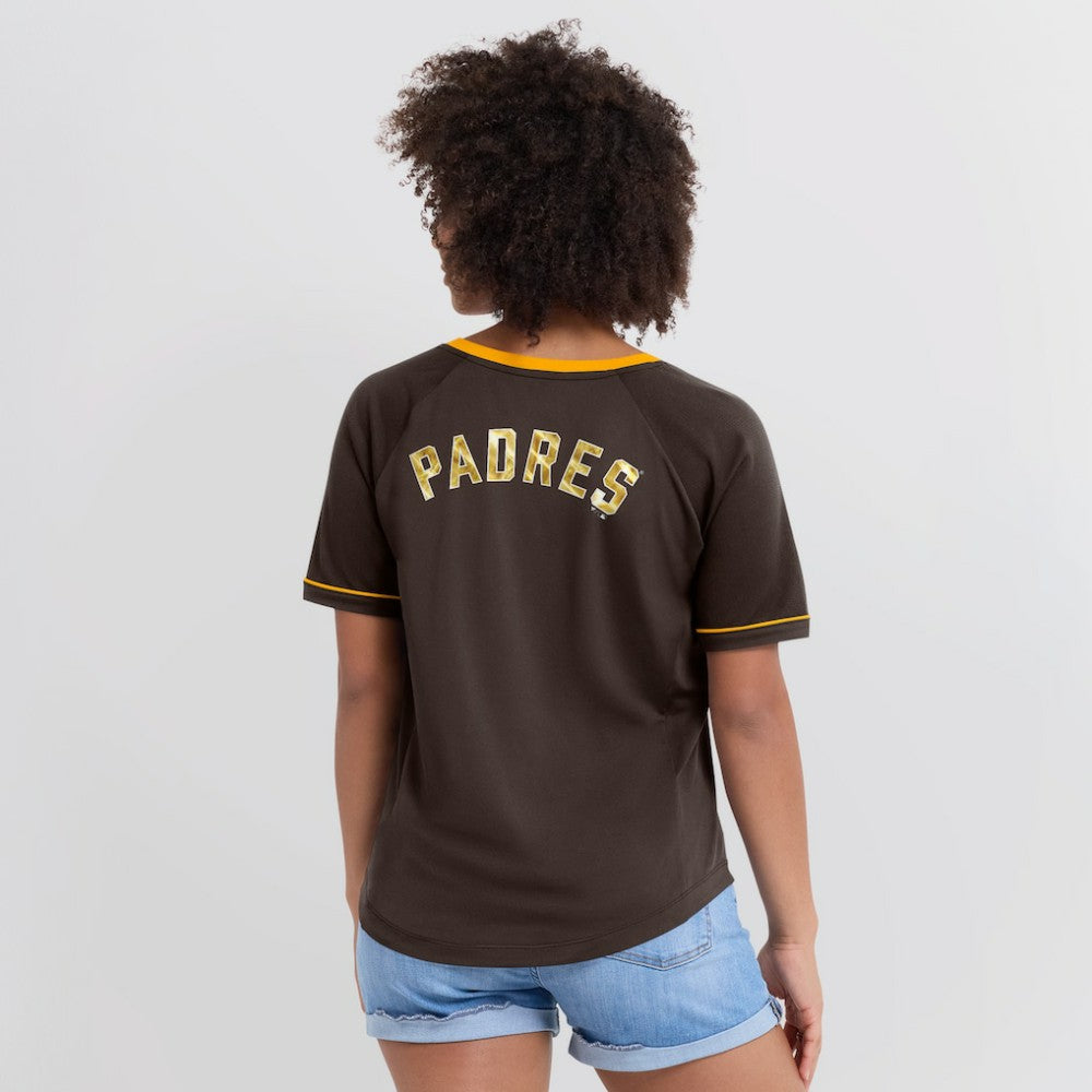 San Diego Padres Fanatics Women's League Diva Star Raglan V-Neck T-Shirt - Brown T-shirts