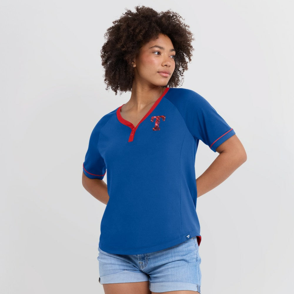 Texas Rangers Fanatics Women's League Diva Star Raglan V-Neck T-Shirt - Royal T-shirts