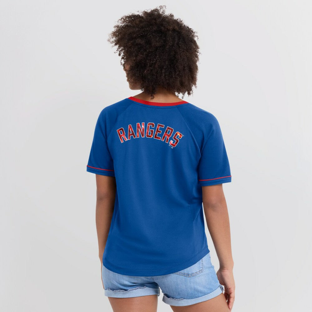Texas Rangers Fanatics Women's League Diva Star Raglan V-Neck T-Shirt - Royal T-shirts
